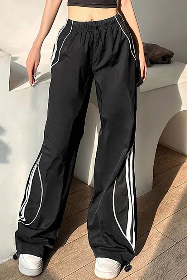 Kostebek Y2K Black Sports White Stripe Baggy Parachute Pants Sweatpants Trendyol