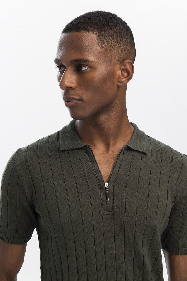 Khaki polo neck top