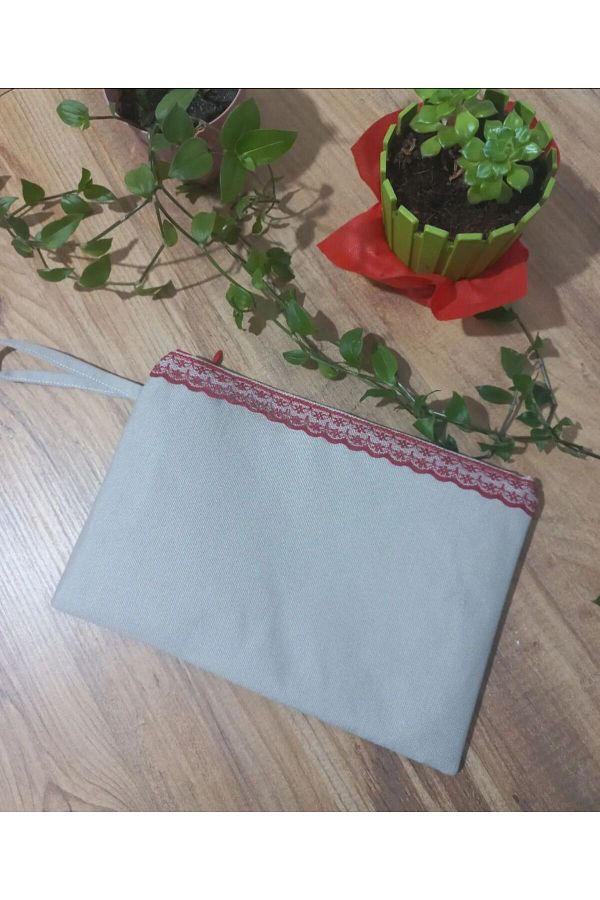Mirayes Tasarım-Red Laced Mink Linen Clutch Bag 1