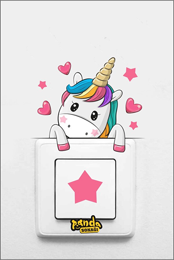 PANDA SOKAĞI Priz - Unicorn Ve Kalpler Dekoratif Priz Sticker Seti