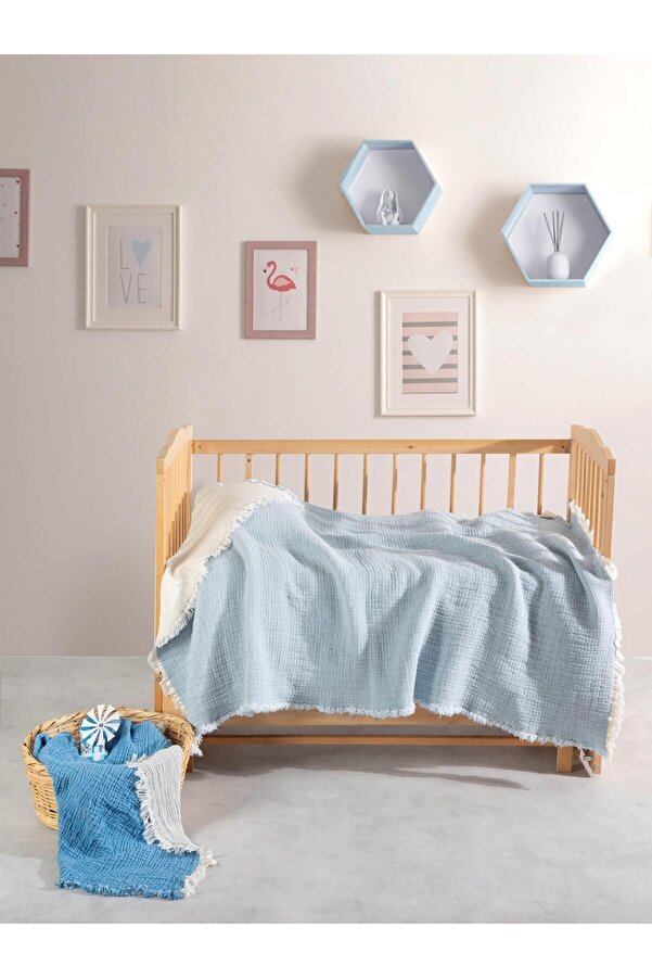 MYLASA HOME Kosha Serisi Müslin Mavi Bebek Yorganı 100 X 150cm