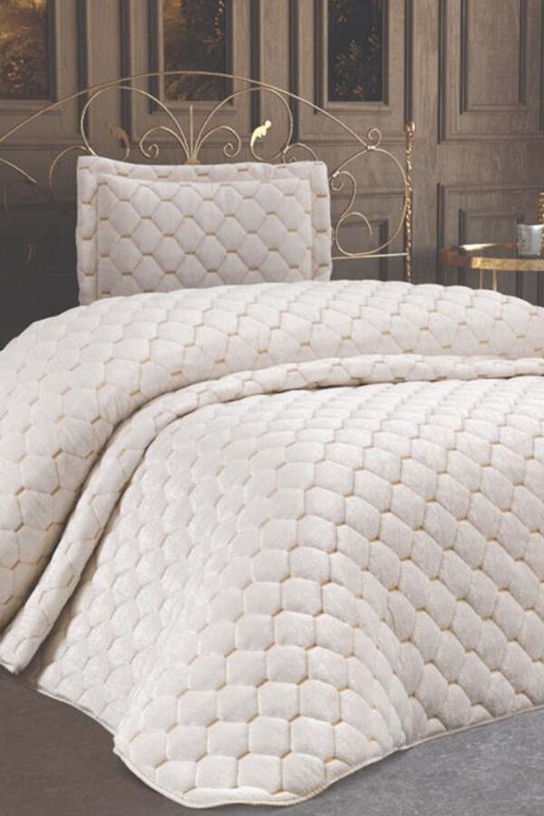 Çeyiz Diyarı-Lima Velvet Filled Single Bedspread Cream 1
