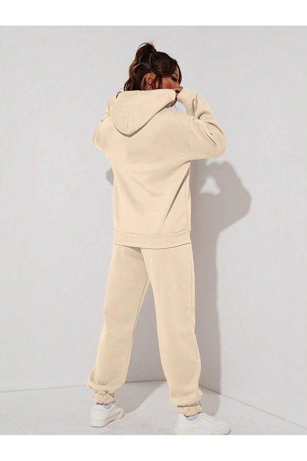 mercoledi Beige Jogger Sweatshirt and Sweatpants Set Oversize Crew Neck Trendyol