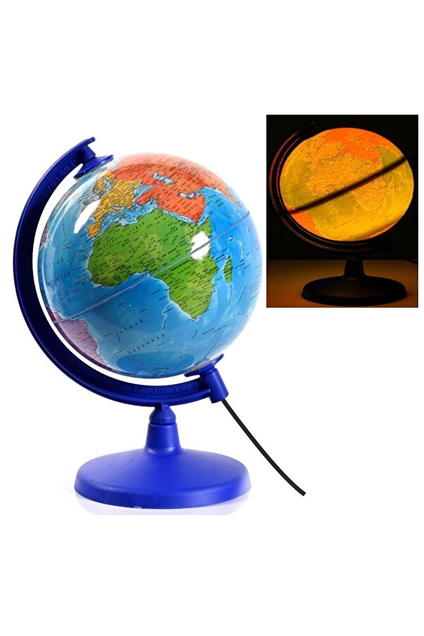 LRS STORE Işıklı Dünya Küresi / 7 Renkli 7 Kıta Haritalı Küre Eğitici Hediye Masa-Gece Lambası 20 Cm Çap