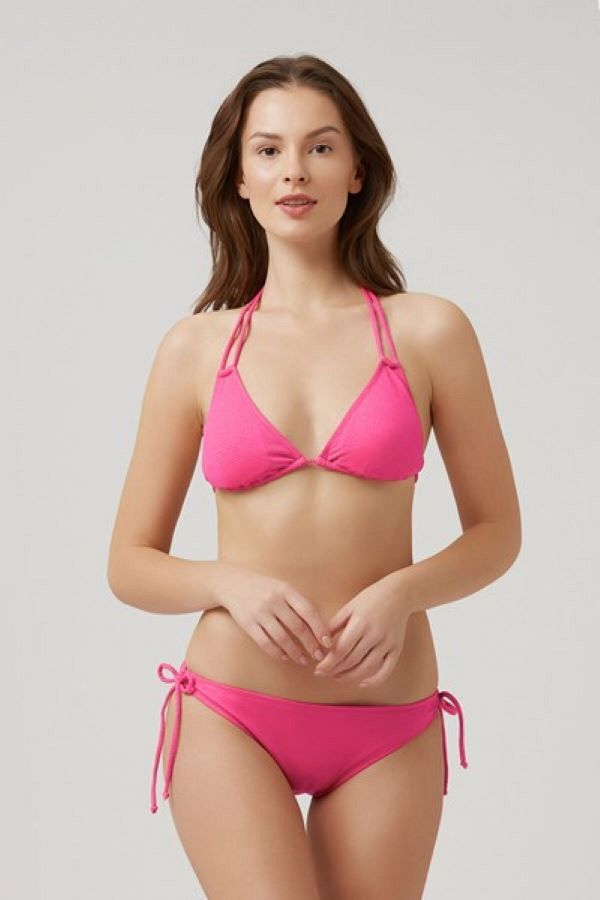 Kom-Halter Neck Removable Fine Covered Fabyos Drawstring Textured Triangle Bikini 1