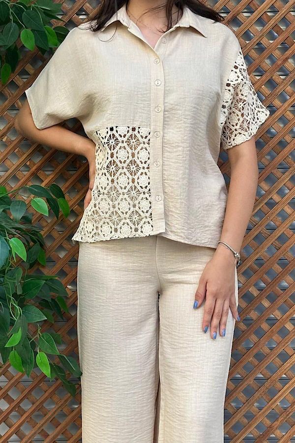 Moda Gülse-Cream Color Lace Detailed Double Suit Set 1