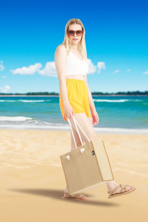 ELEPHANT CANTA 40X35X15Cm Round Straw Beach Bag with Rope Strap Special Stitching and Daily Use Trendyol