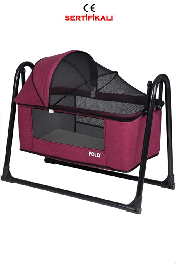 POLLY BABY Lüks Keten Fileli Silinebilir Portatif Sallanır Anne Yanı Beşik Sepet Beşik Hamak Beşik