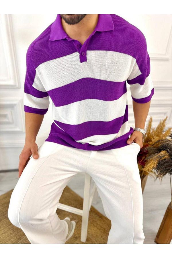 elkumoda Knitted Knitwear Oversize T Shirt Breathable Sweat Proof Polo Collar Loose T Shirt Trendyol