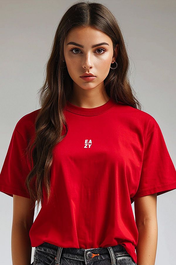 Eazy Co-Μπλουζάκι Unisex Eazy Basic Red Oversize με ανάγλυφο εμπριμέ - κοντομάνικο 1