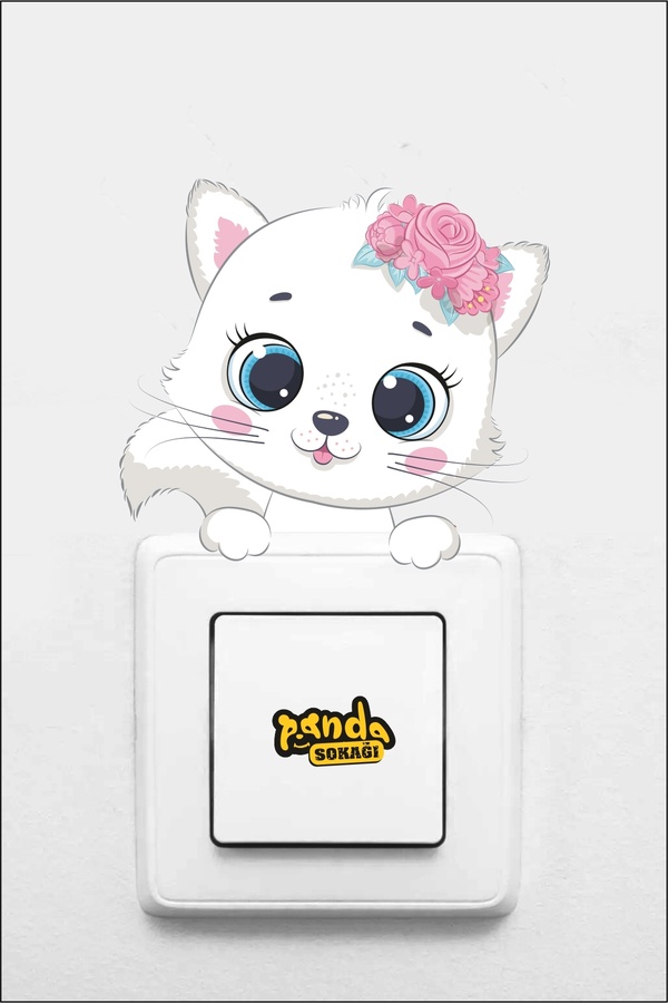PANDA SOKAĞI PRİZ - PEMBE SEVİMLİ KEDİ DEKORATİF STİCKER SETİ