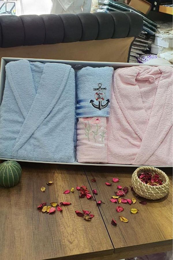 Çeyiz Diyarı-Bathrobe Set 4 Pieces Powder Blue Unisex 1