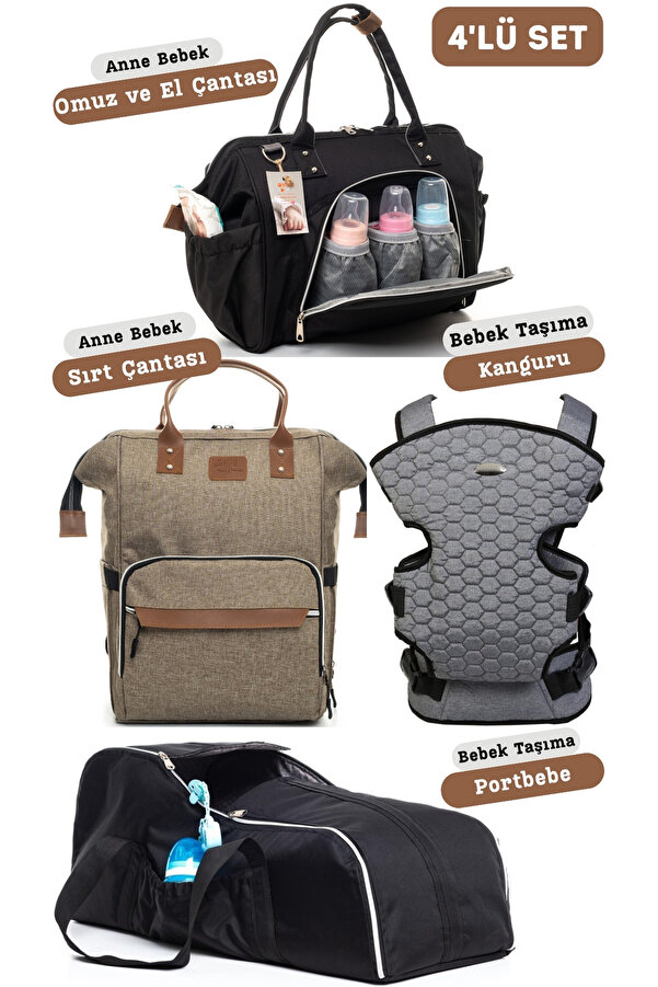 sahra bebek 4’lü Bebek Taşıma Seti (BEBEK BAKIM OMUZ VE SIRT ÇANTASI, PORTBEBE VE KANGURU)