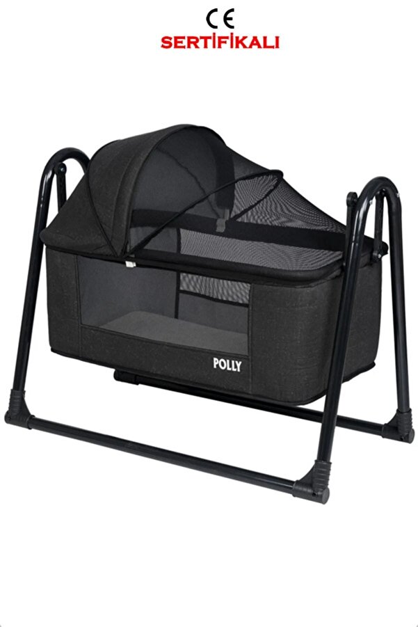 POLLY BABY Lüks Keten Fileli Silinebilir Portatif Sallanır Anne Yanı Beşik Sepet Beşik Hamak Beşik