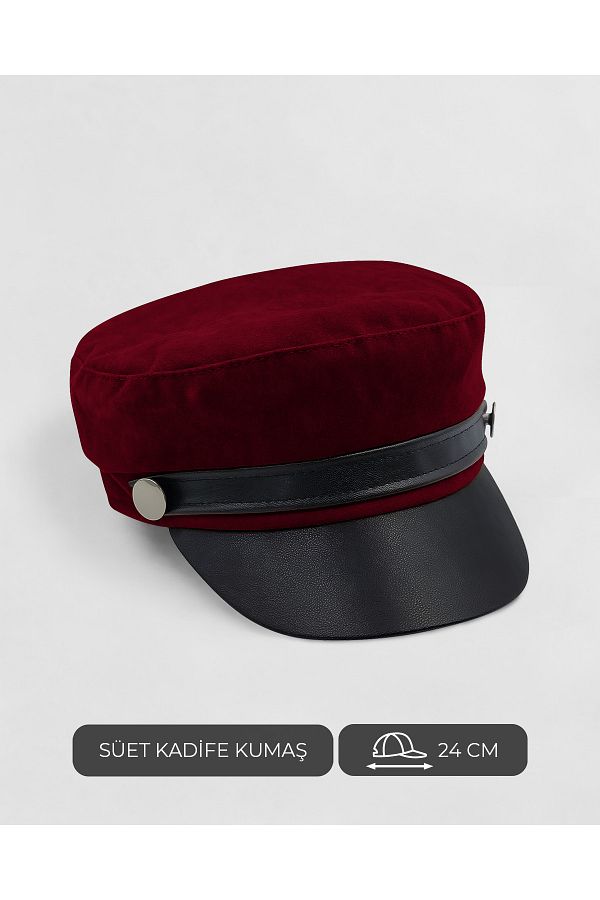 Milleniva Velvet Suede Captain Hat Women s Fisherman Hat Burgundy Trendyol