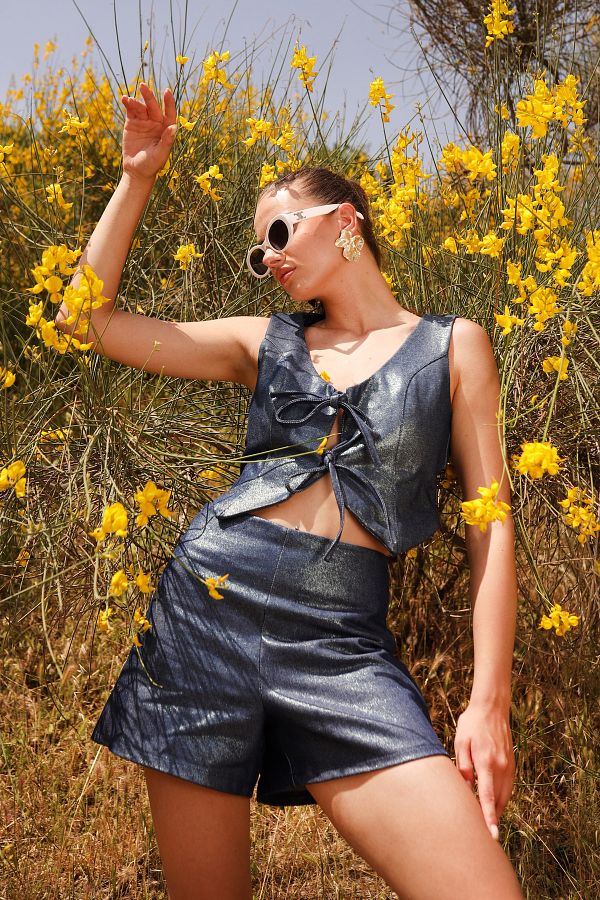 Blue shiny shorts online