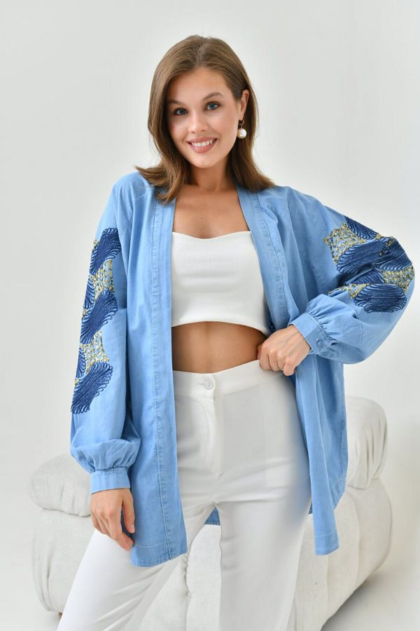 Denim kimono jacket womens sale