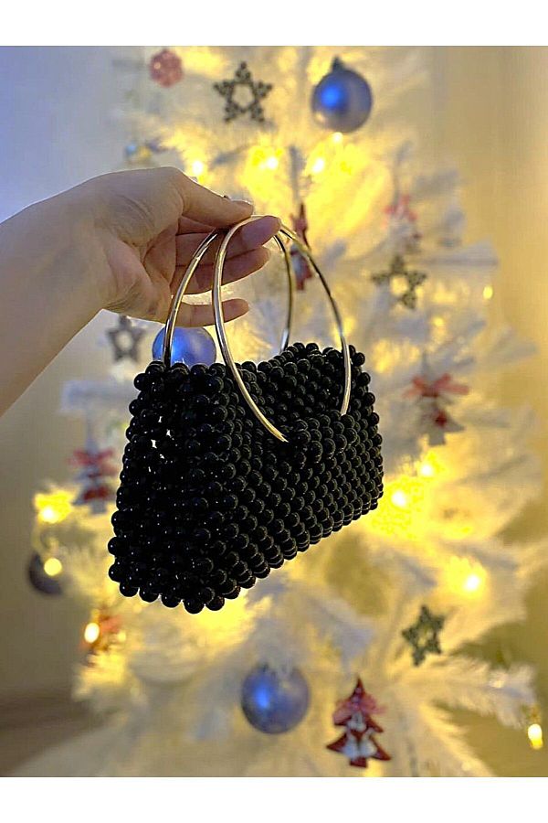 Filaly Black Bead Bag Metal Handle Trendyol