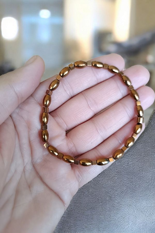 MGA DO AL TA Natural Stone Copper Colored Hematite Bracelet Men s and Women s Barley Cut Bracelet Trendyol