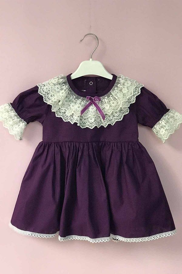 Bertuğ Bebek Purple Lace Collar Cotton Baby Girl Dress- Trendyol