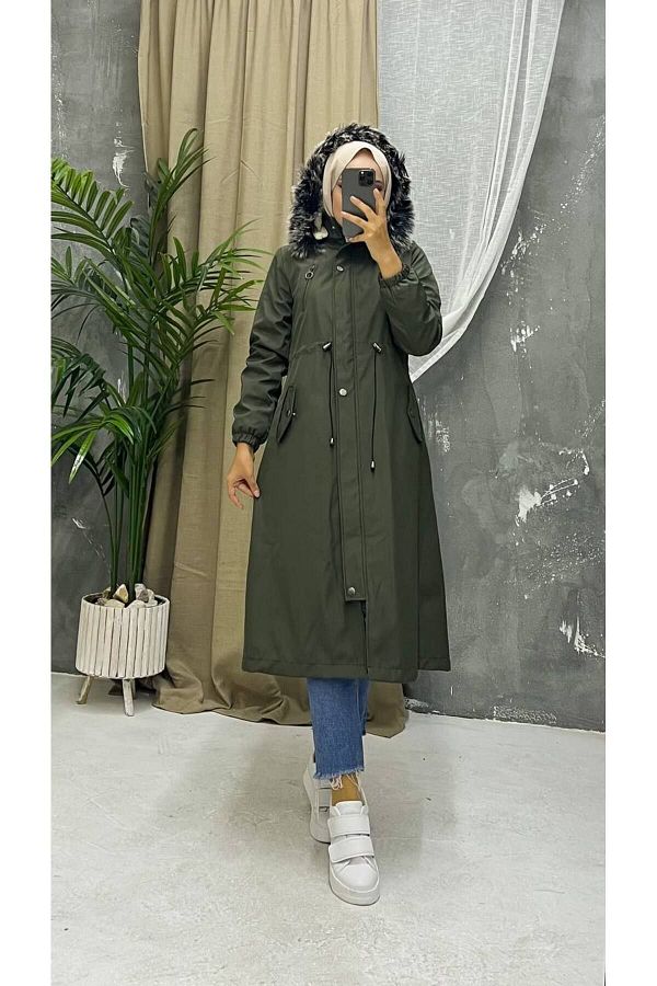 Marjinal City Women s Winter Coat Coat with Fur Inside and Waterproof Trendyol