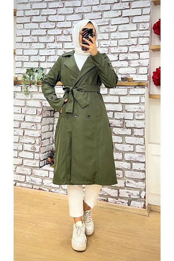 Marjinal City Women s Trench Coat with Shirt Collar and Sleeve Epaulettes Trendyol