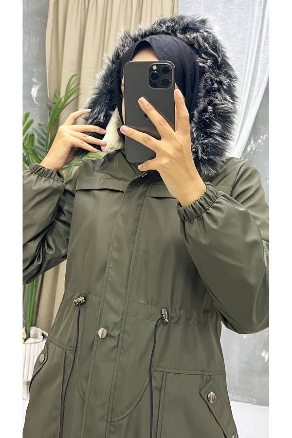 Marjinal City Women s Winter Coat Coat with Fur Inside and Waterproof Trendyol