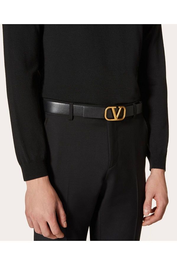 Valentino Garavani Black Gold Logo Buckle Men s Leather Belt 3cm Trendyol