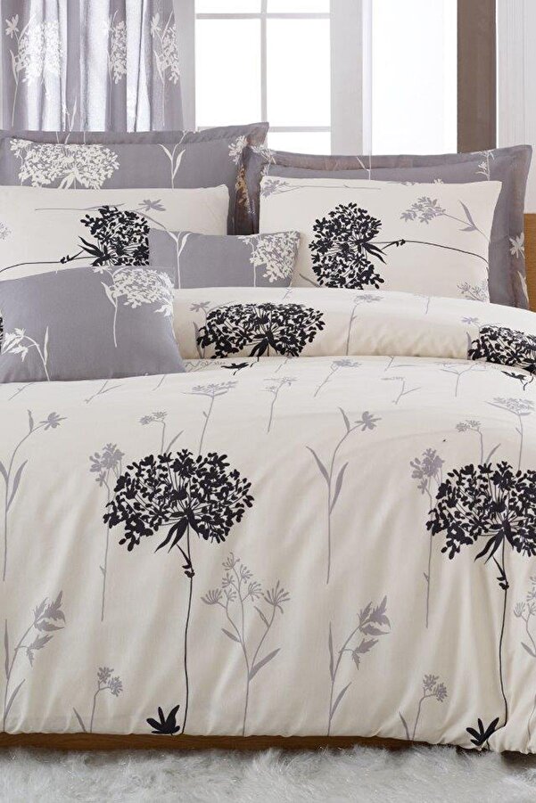 Enlora Home Çift Kişilik Kolay Ütülenir Nevresim Takımı Efil Bej-Gri