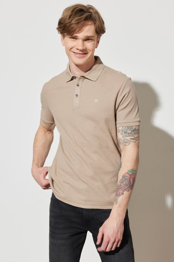 Wrangler Regular Fit Regular Cut 100% Cotton Polo Collar Beige T-Shirt