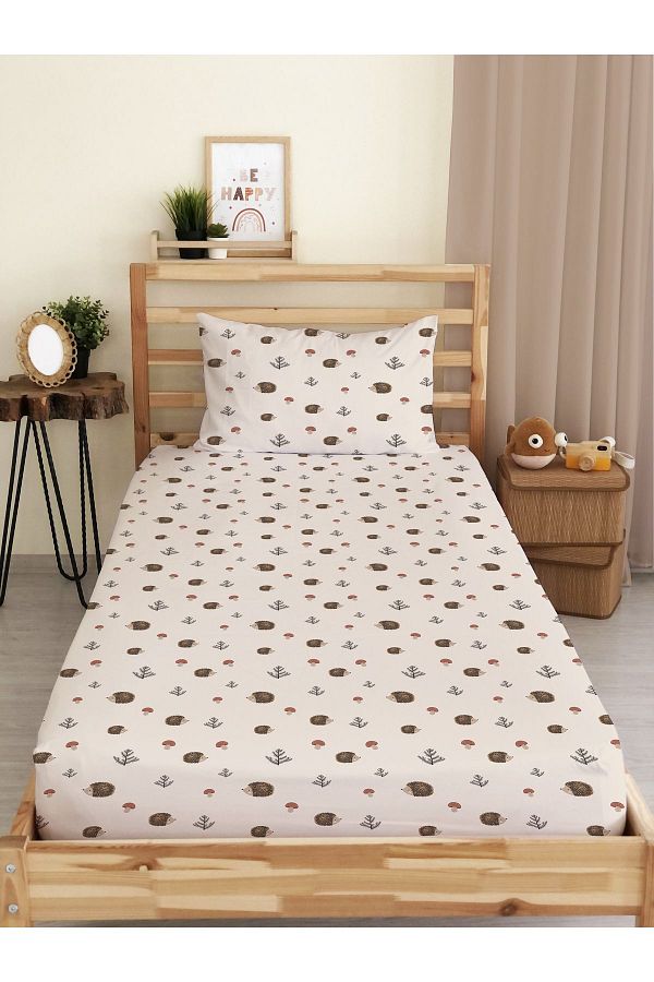 Evmila-Hedgehog Patterned Printed Single Elastic Sheet Set 1