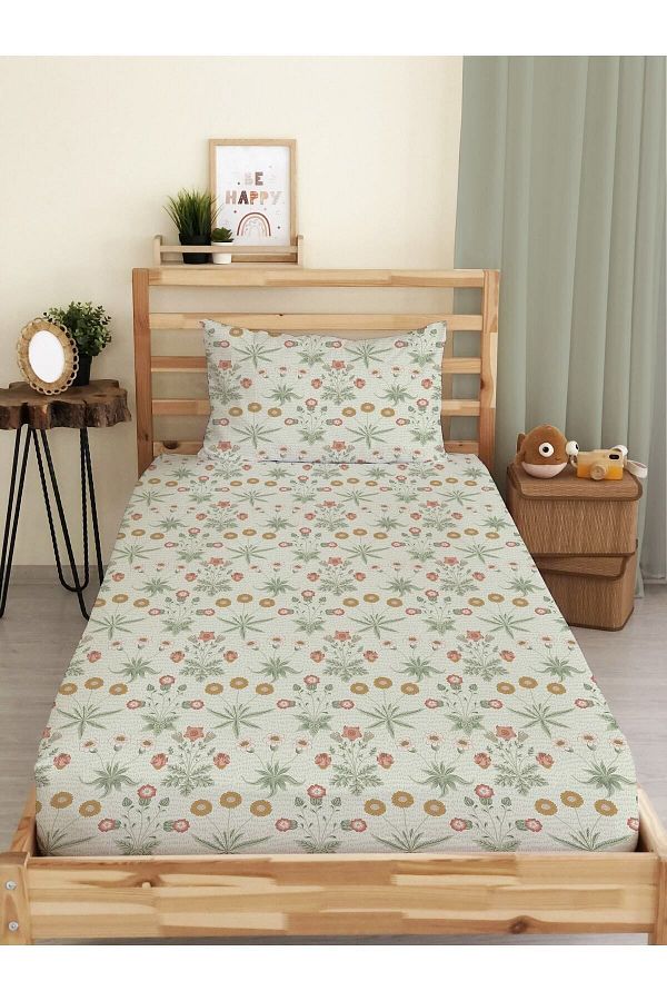 Evmila-Flower Pattern Printed Single Elastic Sheet Set Colorful 1