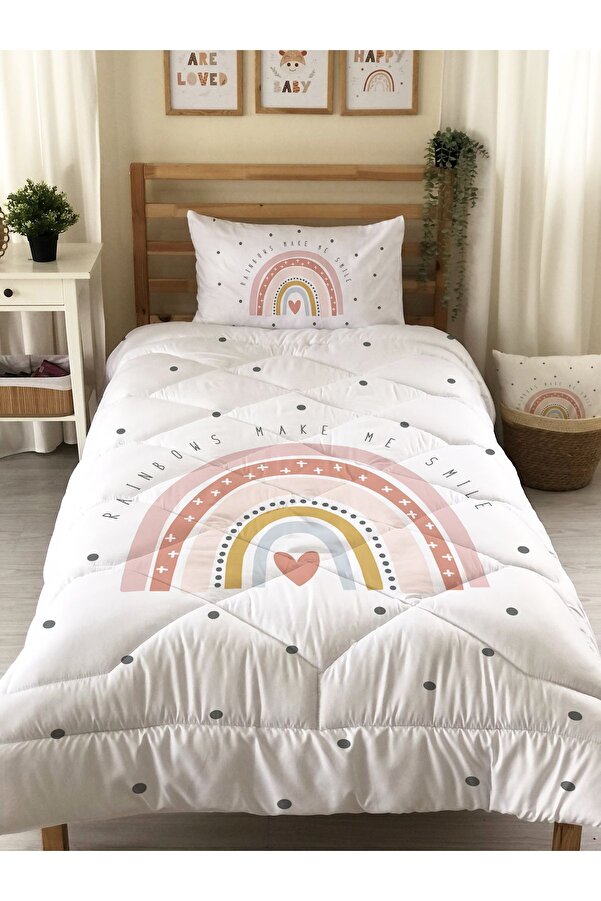 Evmila Gökkuşağı Desenli Kapitone Yorgan,dekoratif Yatak Örtüsü