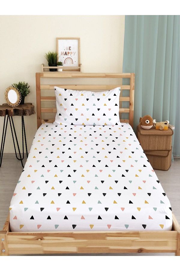 Evmila-Triangle Pattern Printed Single Elastic Sheet Set Colorful 1