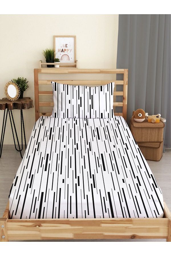 Evmila-Striped Patterned Printed Single Elastic Sheet Set 1