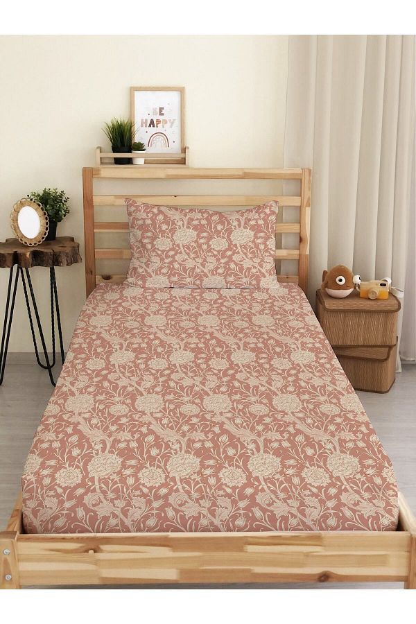 Evmila-Modern Pattern Printed Single Elastic Sheet Set Pink 1