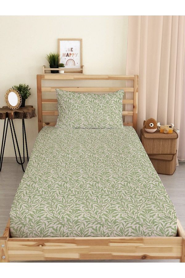 Evmila-Leaf Pattern Printed Single Elastic Sheet Set Colorful 1