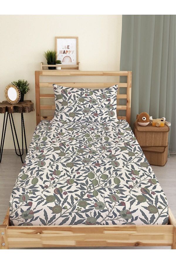 Evmila-Leaf Pattern Printed Single Elastic Sheet Set Colorful 1