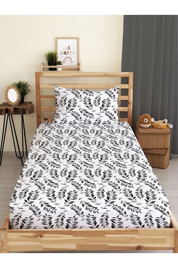 Evmila-Leaf Patterned Printed Single Elastic Sheet Set 1