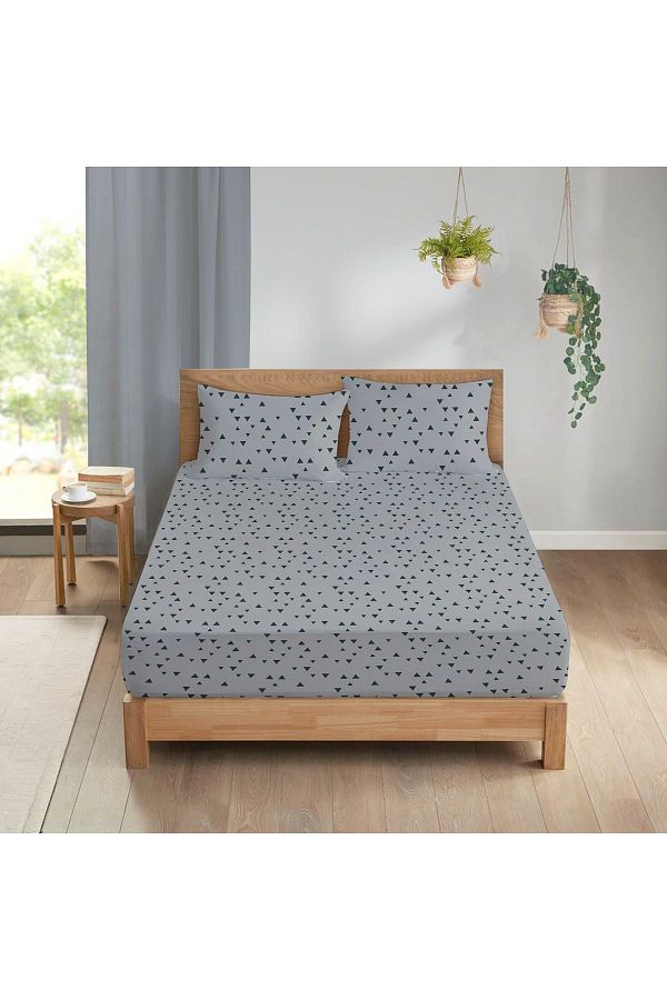 Evmila-Triangle Pattern Printed Double Sheet Set 160x200 Cm - Gray 1