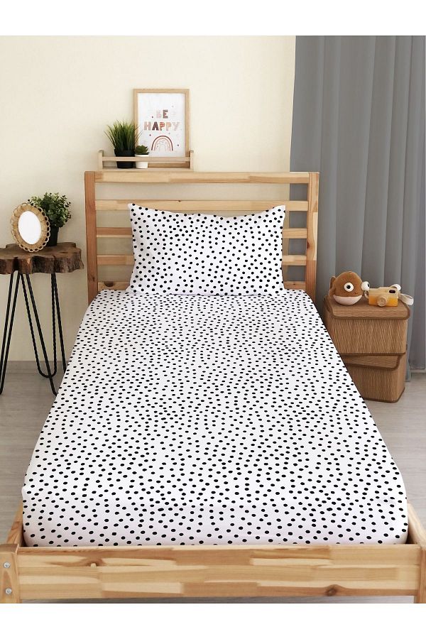 Evmila-Polka Dot Patterned Printed Single Elastic Sheet Set 1