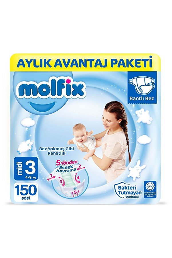 Molfix Bebek Bezi 3 Beden Midi Aylık Avantaj Paketi 150 Adet