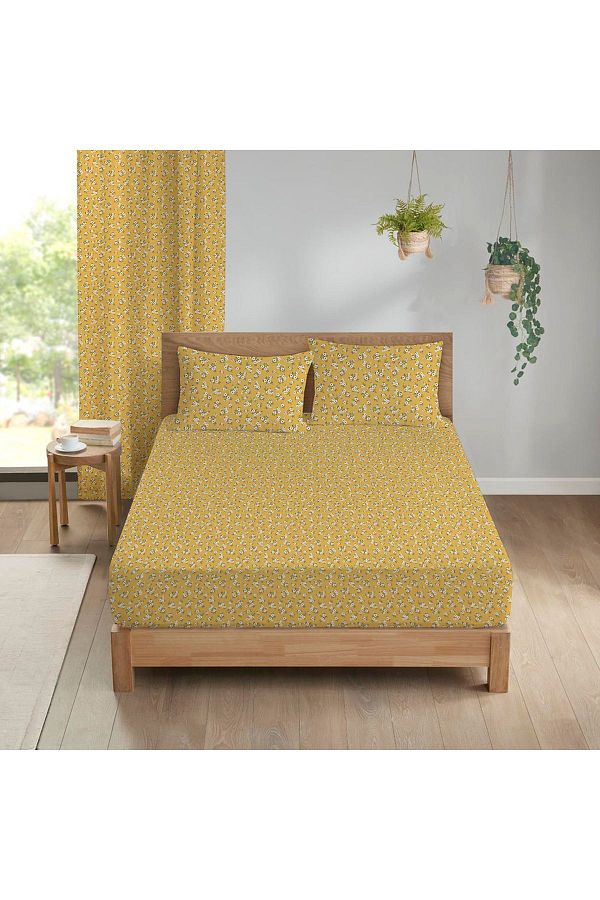 Evmila-Modern Pattern Printed Double Elastic Sheet Set Yellow 1