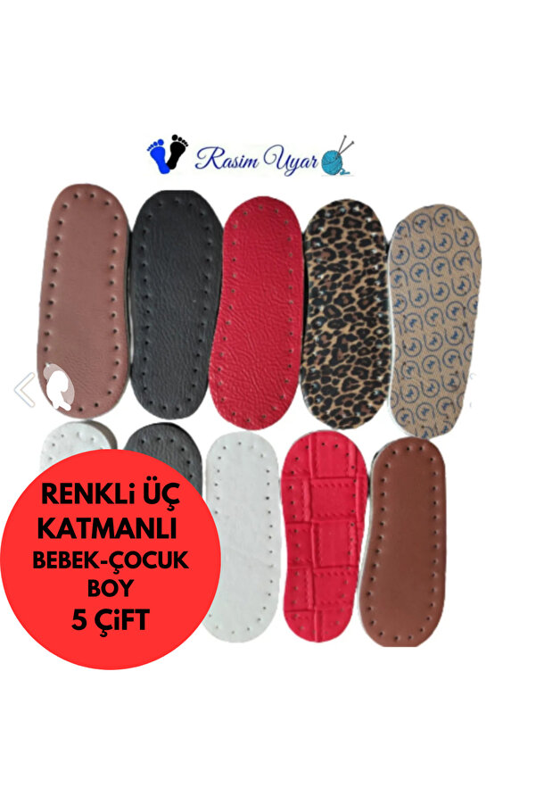 Rasim Uyar 5 Çift KARIŞIK RENKLİ ÜÇ KATMANLI BEBEK-ÇOCUK BOY PATİK TABANI (SUNİ DERİ EVA KEÇE)