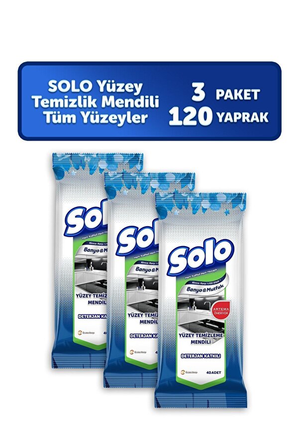 Solo Yüzey Temizleyici Islak Mendil 3'lü Mutfak-banyo 120 Yaprak