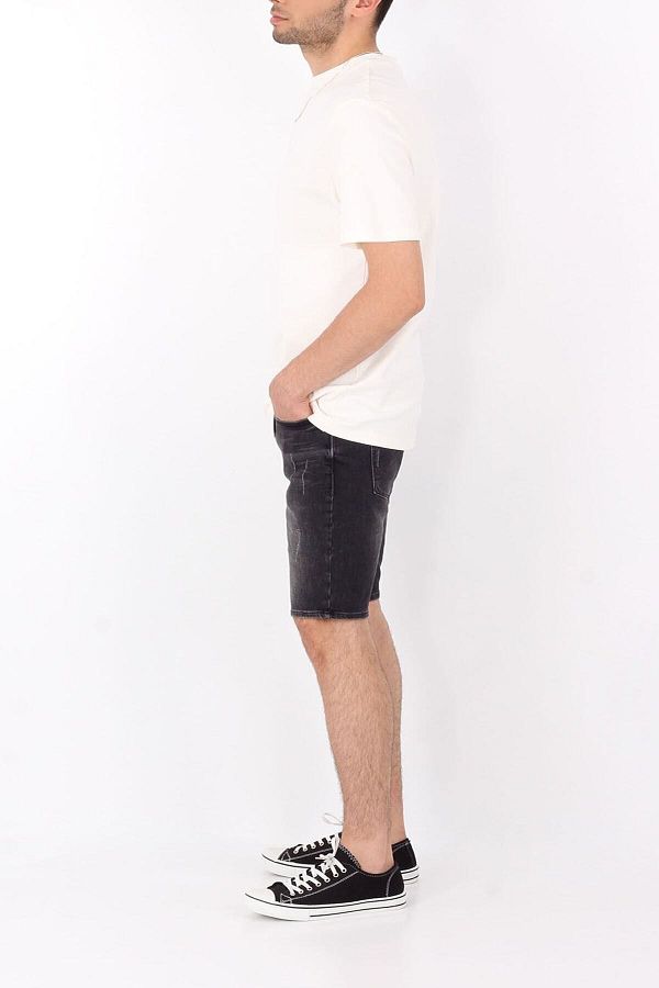 River Island Anthracite Grinding Ripped Detail Slim Fit Lycra Jean Denim Shorts Trendyol