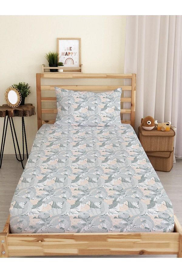 Evmila-Leaf Pattern Printed Single Elastic Sheet Set Colorful 1