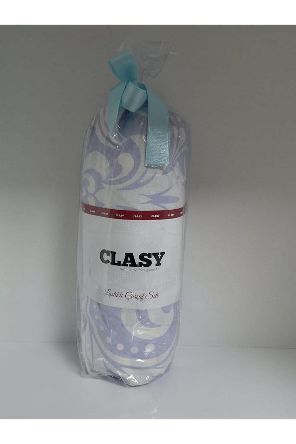Clasy-Blue Patterned Ranforce Elastic Single Sheet Set 1