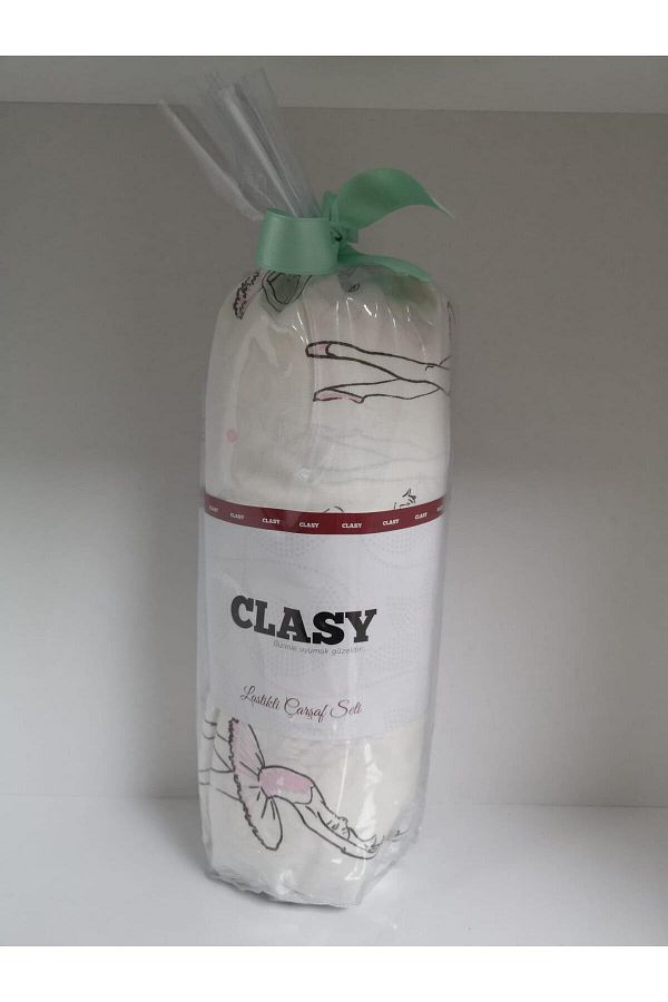 Clasy-Ranforce White Patterned Single Elastic Sheet Set 1