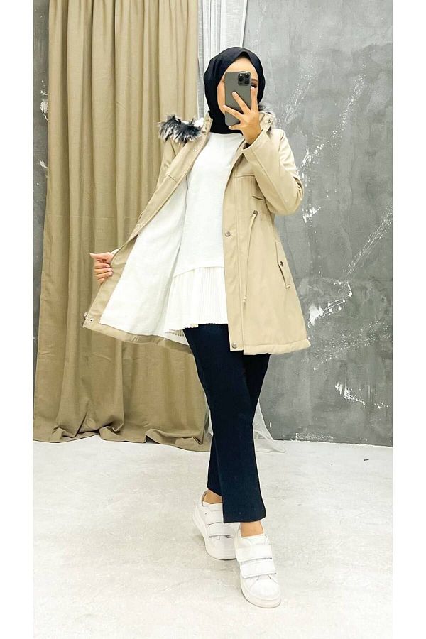 Cream winter coat discount